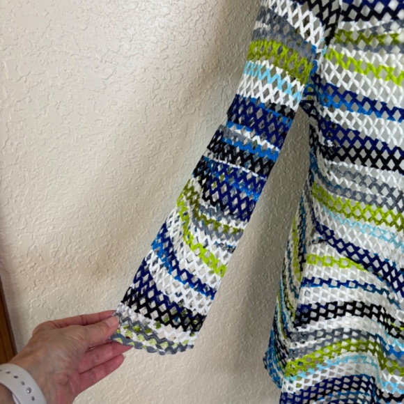 Frank Lyman Design Blue Green Crochet Open Front Cardigan Jacket Women's Size 12 - Picture 8 of 11